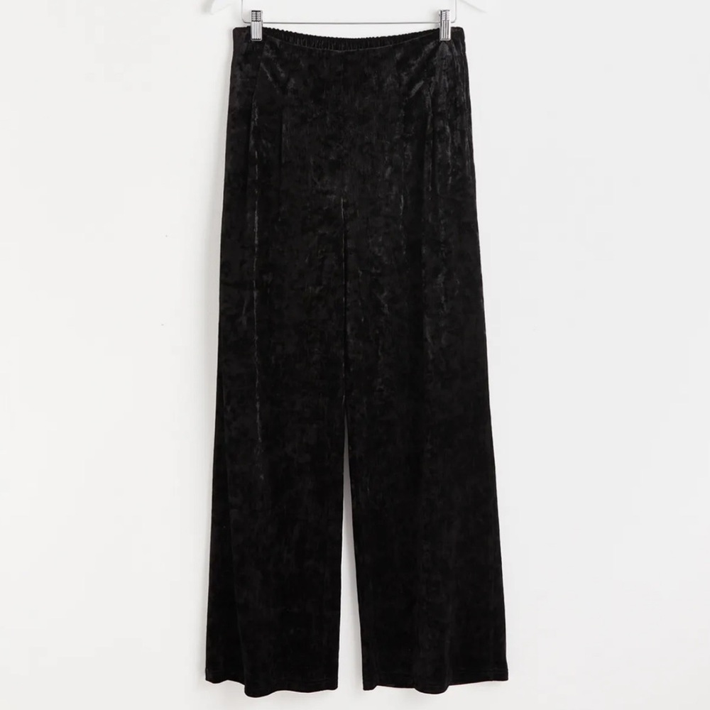 OLIVER BONAS Black Velvet Wide Leg Pants